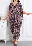 Pink Leopard Long Kaftan Dress  Lightweight Beach Cover Up Maxi Kaftan with Batwing Sleeves