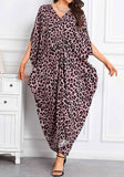 Pink Leopard Long Kaftan Dress  Lightweight Beach Cover Up Maxi Kaftan with Batwing Sleeves