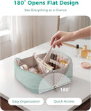Green Large Quilted Travel Makeup Bag with Brush Holder
