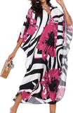 Rosy Red Flower Women's Boho Kaftan Dress – V Neck Maxi Beach Cover Up Summer Kaftan