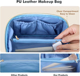 Women’s PU Leather Flat-Lay Travel Makeup Bag with Brush Pocket