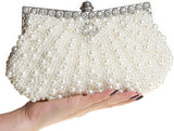 HONGCI Faux Off White Pearl Rhinestone Clutch Bag – Women’s Bridal Wedding and Prom Evening Handbag