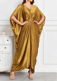 Golden Long Kaftan Dress  Lightweight Beach Cover Up Maxi Kaftan with Batwing Sleeves