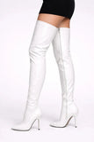 Women's White Thigh High Over The Knee Stiletto Boots Zip BS-12051