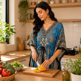 Women Blue Polyester Kaftan Maxi Dress