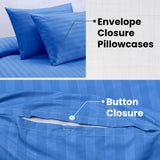 Bedding Set Brushed Microfiber Satin Stripes Easy Care Duvet Cover with Pillowcases - Mid Blue