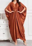 Brown Long Kaftan Dress – Lightweight Beach Cover Up Maxi Kaftan with Batwing Sleeves