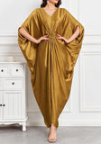 Golden Long Kaftan Dress  Lightweight Beach Cover Up Maxi Kaftan with Batwing Sleeves