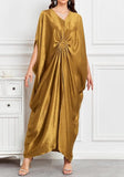 Golden Long Kaftan Dress  Lightweight Beach Cover Up Maxi Kaftan with Batwing Sleeves