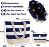 Personalised Initial Beach Bag Set for Women | Striped Tote with Zip and Cosmetic Bag | Lailas Clothing UK