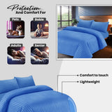 Bedding Set Brushed Microfiber Satin Stripes Easy Care Duvet Cover with Pillowcases - Mid Blue