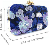 Women’s Embroidery-navy Blue Beaded Floral Evening Clutch Bag with Chain – Wedding, Prom & Party Handbag