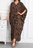 Leopard Print Long Kaftan Dress  Lightweight Beach Cover Up Maxi Kaftan with Batwing Sleeves