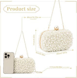 Women Beige Evening Bags with Pearls Clutch Bag for Wedding Party Bridal Prom