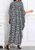 Grey Leopard Long Kaftan Dress – Lightweight Beach Cover Up Maxi Kaftan with Batwing Sleeves
