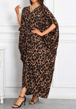 Leopard Print Long Kaftan Dress  Lightweight Beach Cover Up Maxi Kaftan with Batwing Sleeves