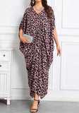 Pink Leopard Long Kaftan Dress  Lightweight Beach Cover Up Maxi Kaftan with Batwing Sleeves