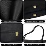 LassZone Black Large Vegan Leather Tote Bag for Women with Inner Zip Pocket