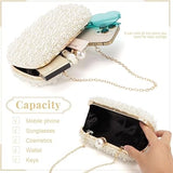 Women Beige Evening Bags with Pearls Clutch Bag for Wedding Party Bridal Prom