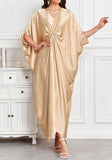 Champagne Long Kaftan Dress – Lightweight Beach Cover Up Maxi Kaftan with Batwing Sleeves