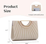 OPLERT Women’s Gold Pleated Satin Evening Clutch Bag with Pearl Handle and Chain Strap