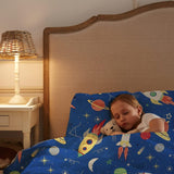 100% Cotton Kids Children's Bedding Set Reversible Duvet Cover with Pillowcase - Space Blue