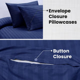 Bedding Set Brushed Microfiber Satin Stripes Easy Care Duvet Cover with Pillowcases - Navy Blue