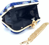 Women’s Embroidery-navy Blue Beaded Floral Evening Clutch Bag with Chain – Wedding, Prom & Party Handbag