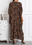 Leopard Print Long Kaftan Dress  Lightweight Beach Cover Up Maxi Kaftan with Batwing Sleeves