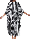 Black White Stripe Women's Boho Kaftan Dress – V Neck Maxi Beach Cover Up Summer Kaftan