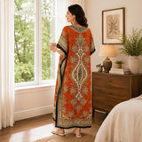 Women Orange Polyester Kaftan Maxi Dress