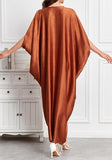 Brown Long Kaftan Dress – Lightweight Beach Cover Up Maxi Kaftan with Batwing Sleeves