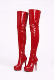 Women's Red Patent Thigh High Over The Knee Stiletto Boots Zip 14777
