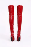 Women's Red Patent Thigh High Over The Knee Stiletto Boots Zip 14777