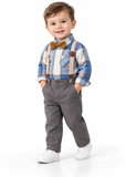 Boys Plaid Shirt and Suspender Trousers Set with Bow Tie