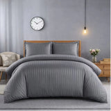 3 Piece Satin Stripe Duvet Cover Set with Pillowcases – Soft Breathable Hotel Style Bedding