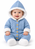 Baby Hooded Knitted Romper with Fleece Lining
