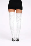 Women's White Thigh High Over The Knee Stiletto Boots Zip BS-12051