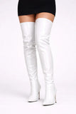 Women's White Thigh High Over The Knee Stiletto Boots Zip BS-12051