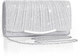 Women’s Silver Glitter Envelope Clutch Bag with Detachable Chain