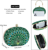 Women’s Green Peacock Sequin Clutch Bag with Chain – Vintage Rhinestone Evening Handbag