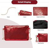 Miss Lulu Red Sequin Clutch Bag with Chain Strap