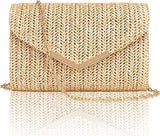 Women’s Woven Straw Envelope Clutch Bag with Detachable Chain