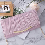 Women’s Pink Glitter Envelope Clutch Bag with Detachable Chain