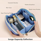 Women’s PU Leather Flat-Lay Travel Makeup Bag with Brush Pocket