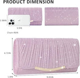 Women’s Pink Glitter Envelope Clutch Bag with Detachable Chain