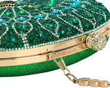 Women’s Green Peacock Sequin Clutch Bag with Chain – Vintage Rhinestone Evening Handbag