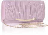 Women’s Pink Glitter Envelope Clutch Bag with Detachable Chain