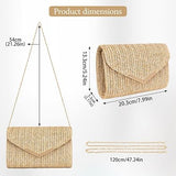 Women’s Woven Straw Envelope Clutch Bag with Detachable Chain