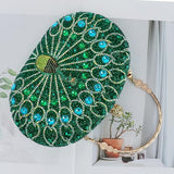 Women’s Green Peacock Sequin Clutch Bag with Chain – Vintage Rhinestone Evening Handbag